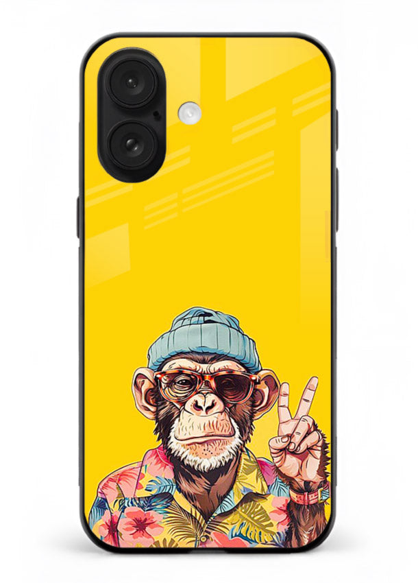 funky monkey yellow art iphone 17 glass cover vibrant cartoon character case