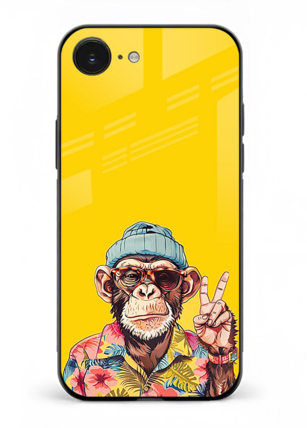 funky monkey yellow art iphone 16e glass cover vibrant cartoon character case