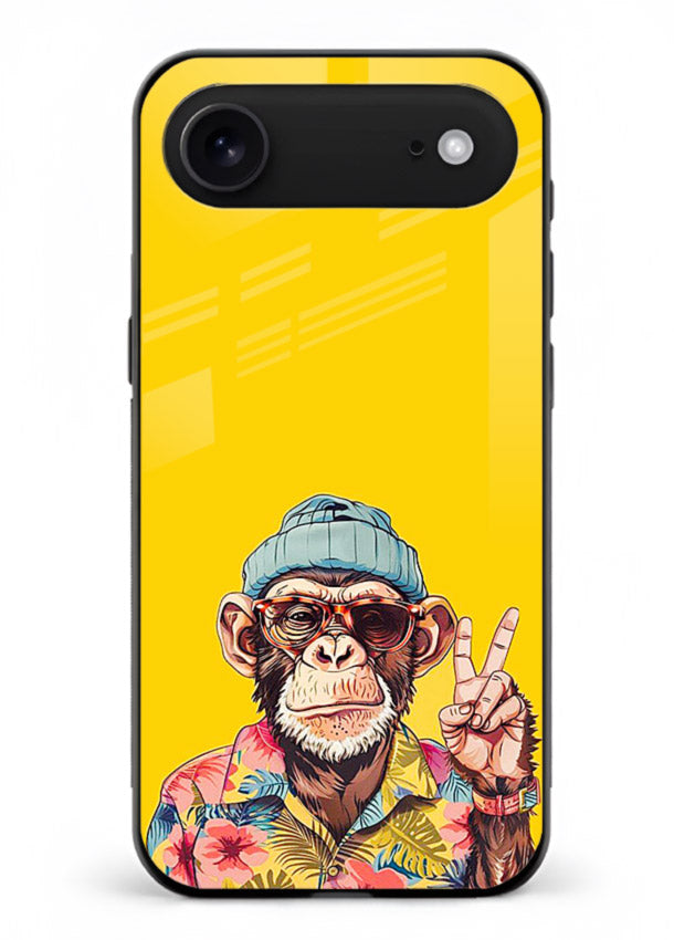 funky monkey yellow art iphone 17 air glass cover vibrant cartoon character case
