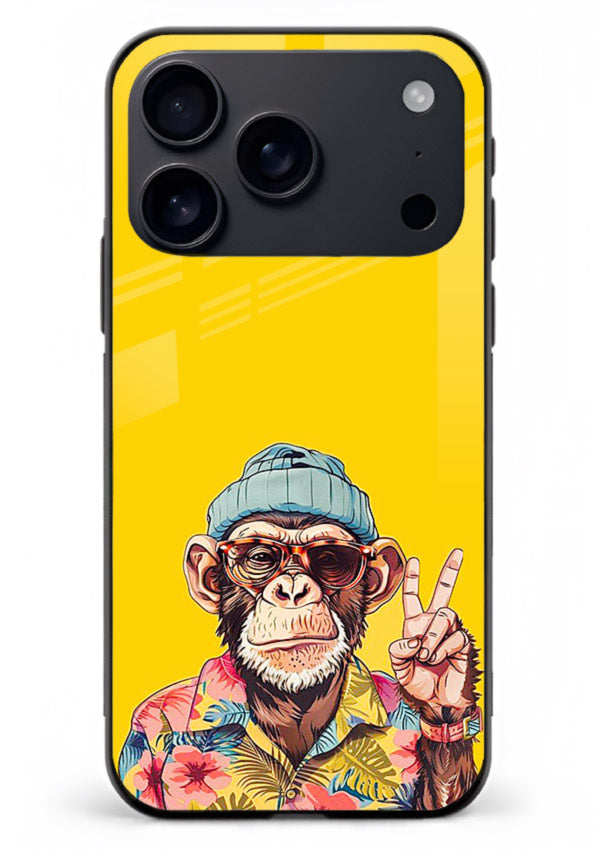 funky monkey yellow art iphone 17 pro max glass cover vibrant cartoon character case