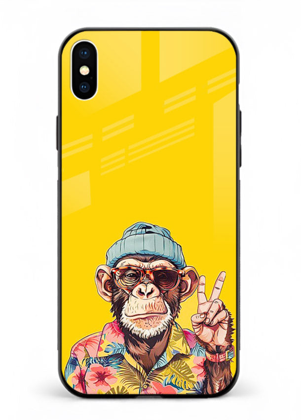 funky monkey yellow art iphone xs max glass cover vibrant cartoon character case