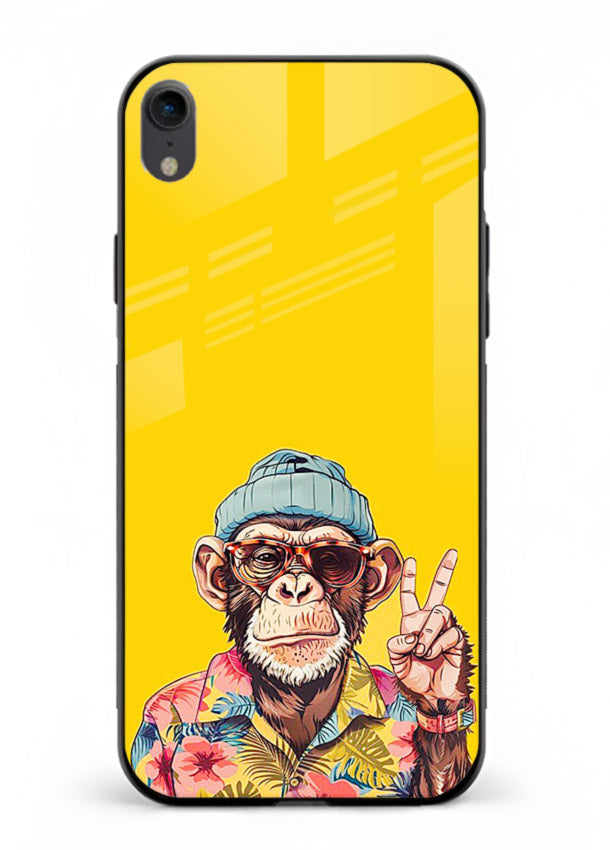 funky monkey yellow art iphone xr glass cover vibrant cartoon character case