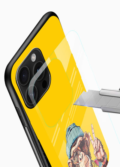 funky monkey yellow art glossy vibrant premium glass cover vibrant cartoon character case - Angle Blade