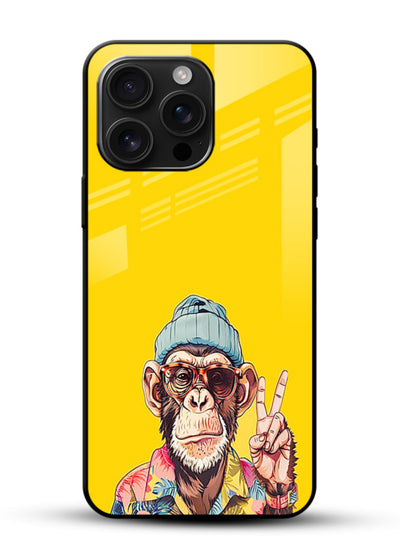 funky monkey yellow art glossy vibrant premium glass cover vibrant cartoon character case - Angle Front