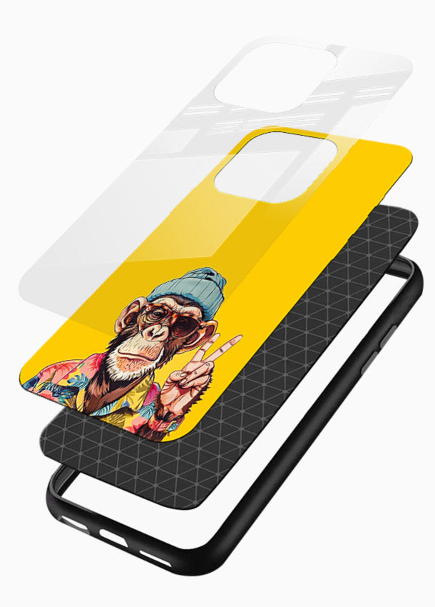 funky monkey yellow art glossy vibrant premium glass cover vibrant cartoon character case - Angle Layers