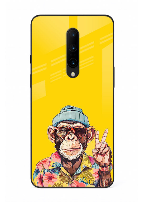 funky monkey yellow art OnePlus 8 glass cover vibrant cartoon character case