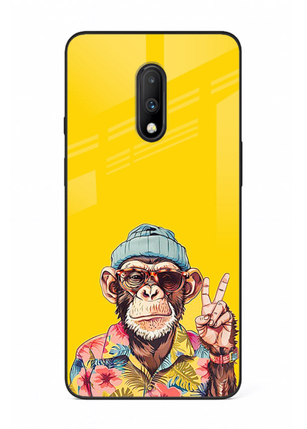 funky monkey yellow art OnePlus 7 glass cover vibrant cartoon character case