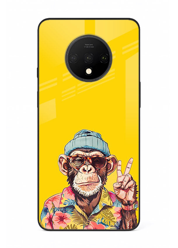 funky monkey yellow art OnePlus 7T glass cover vibrant cartoon character case