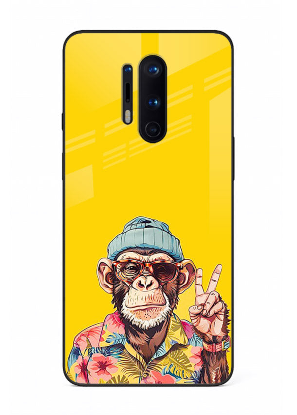 funky monkey yellow art OnePlus 8 Pro glass cover vibrant cartoon character case