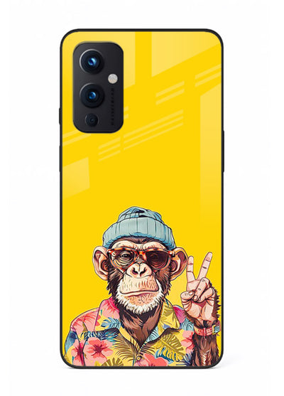funky monkey yellow art OnePlus 9 Pro glass cover vibrant cartoon character case