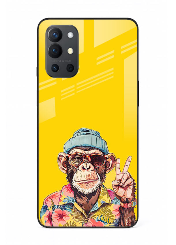 funky monkey yellow art OnePlus 9R glass cover vibrant cartoon character case