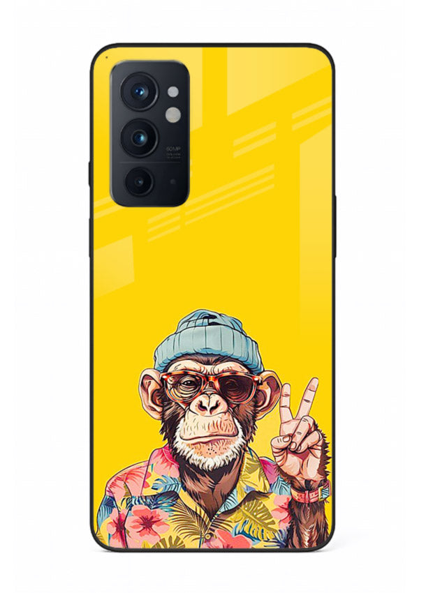 funky monkey yellow art OnePlus 9RT glass cover vibrant cartoon character case