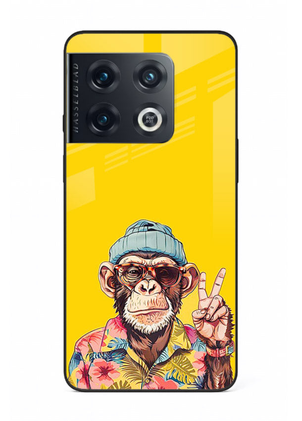 funky monkey yellow art OnePlus 10 Pro glass cover vibrant cartoon character case