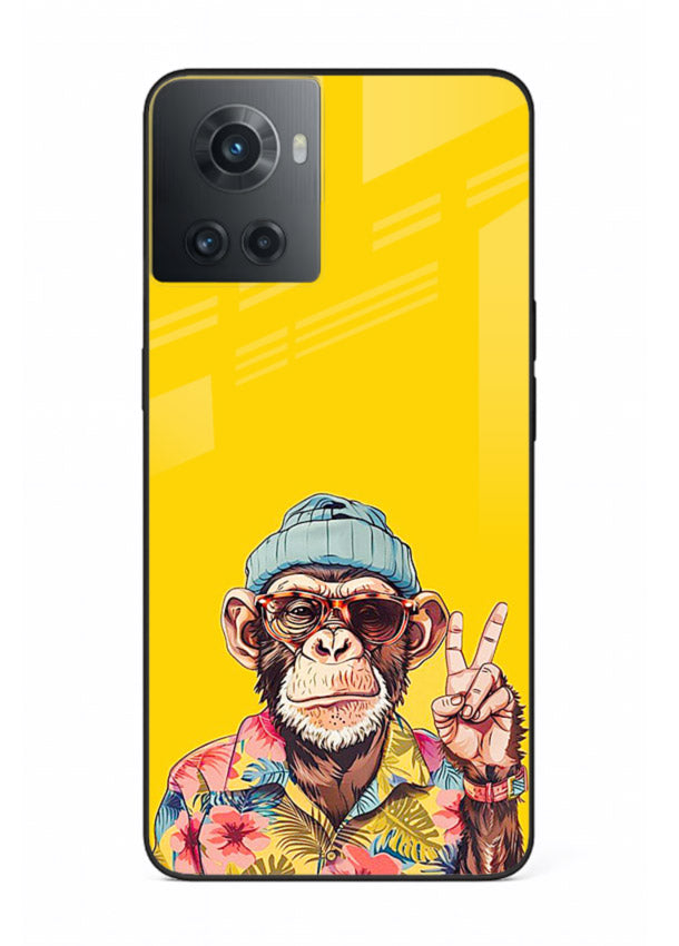 funky monkey yellow art OnePlus 10R glass cover vibrant cartoon character case