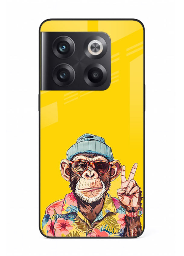 funky monkey yellow art OnePlus 10T glass cover vibrant cartoon character case