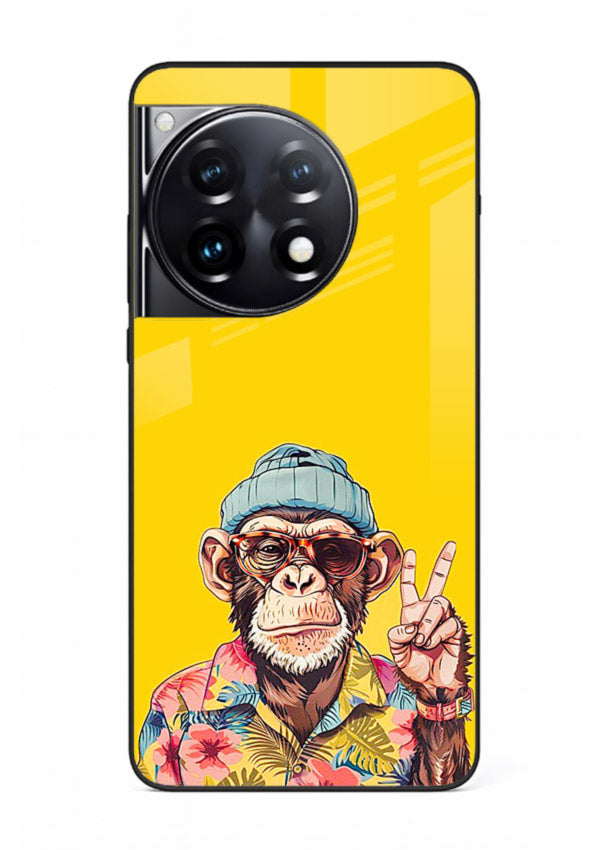 funky monkey yellow art OnePlus 12R glass cover vibrant cartoon character case