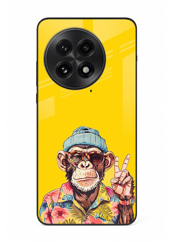 funky monkey yellow art OnePlus 13R glass cover vibrant cartoon character case