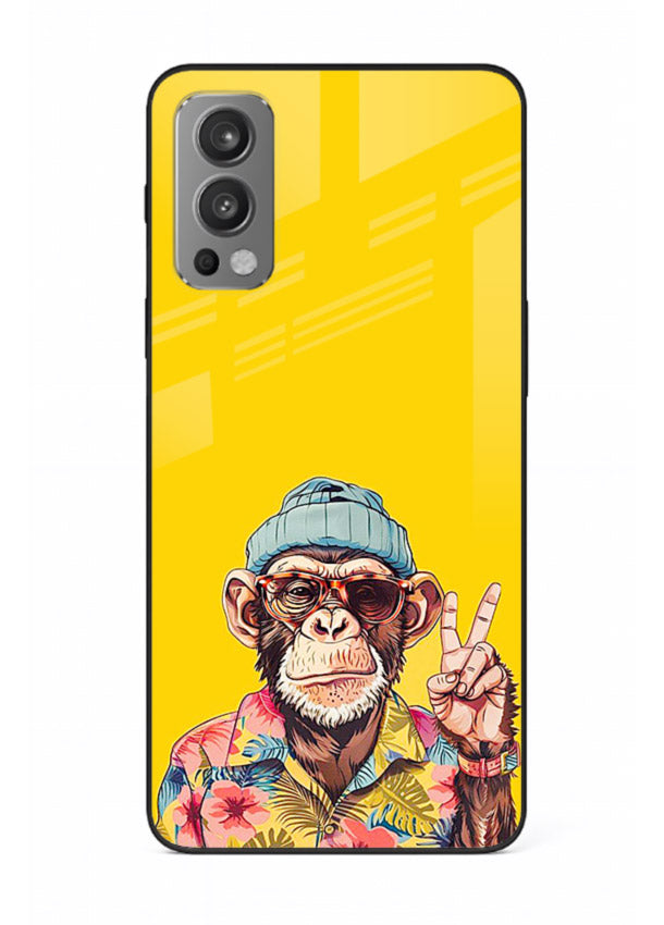funky monkey yellow art OnePlus Nord 2 glass cover vibrant cartoon character case