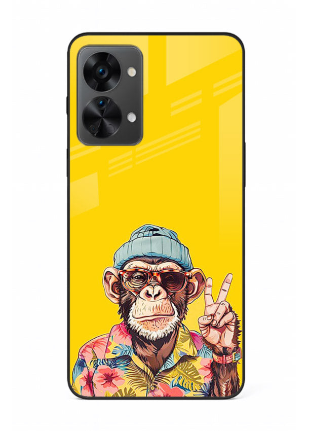 funky monkey yellow art OnePlus Nord 2T glass cover vibrant cartoon character case