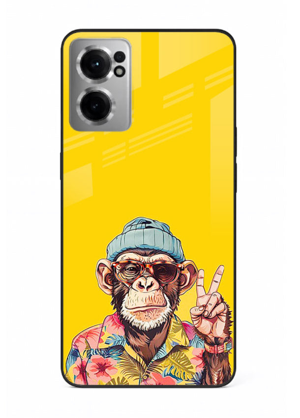 funky monkey yellow art OnePlus Nord CE2 5G glass cover vibrant cartoon character case