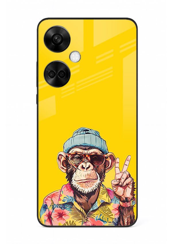 funky monkey yellow art OnePlus Nord CE3 glass cover vibrant cartoon character case