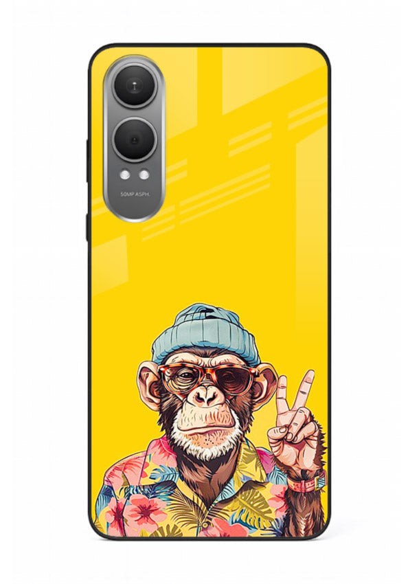 funky monkey yellow art OnePlus Nord CE4 Lite glass cover vibrant cartoon character case