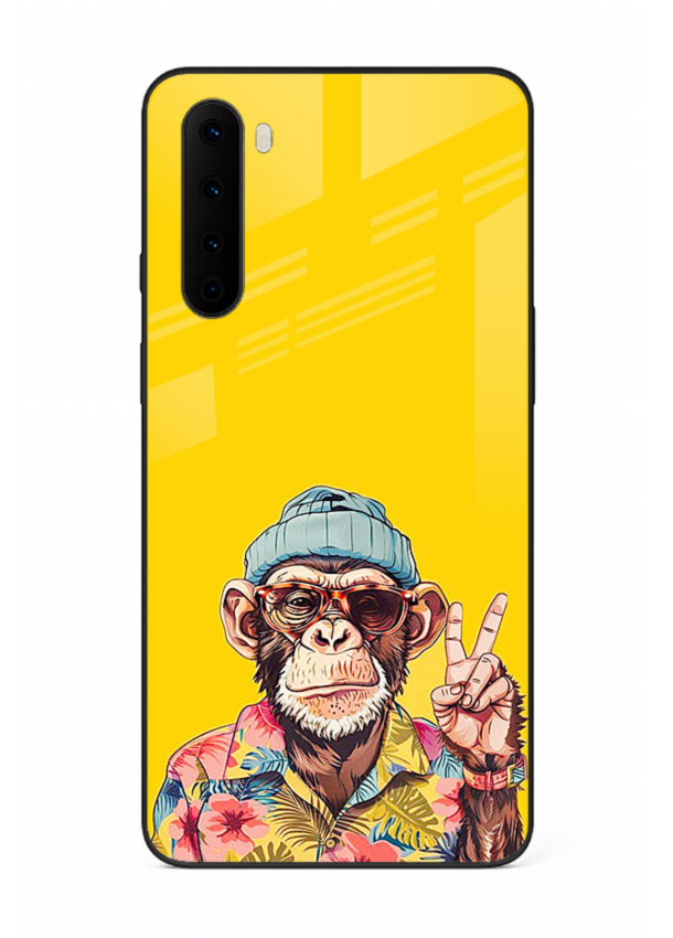 funky monkey yellow art OnePlus Nord glass cover vibrant cartoon character case