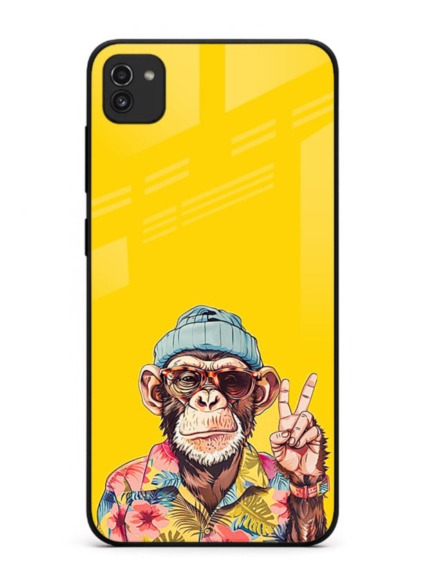 funky monkey yellow art Samsung A03 glass cover vibrant cartoon character case