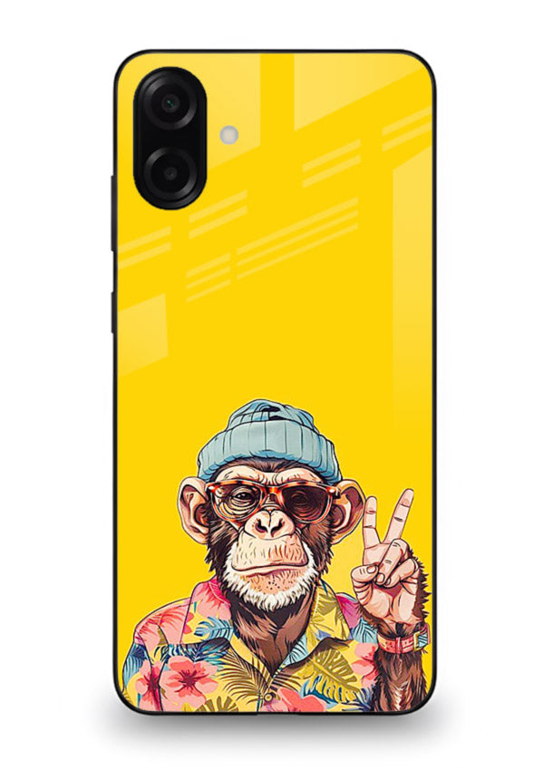 funky monkey yellow art Samsung A06 5G glass cover vibrant cartoon character case