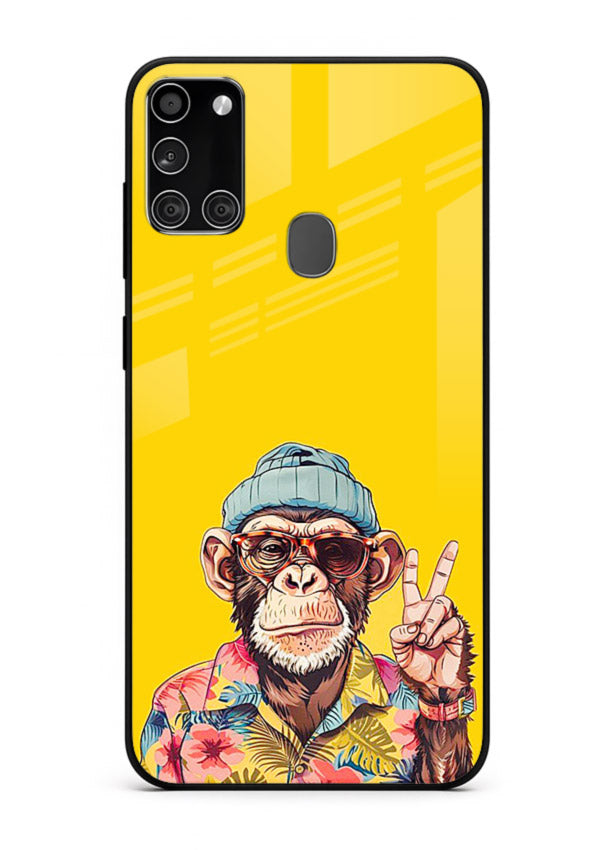 funky monkey yellow art Samsung A21s glass cover vibrant cartoon character case
