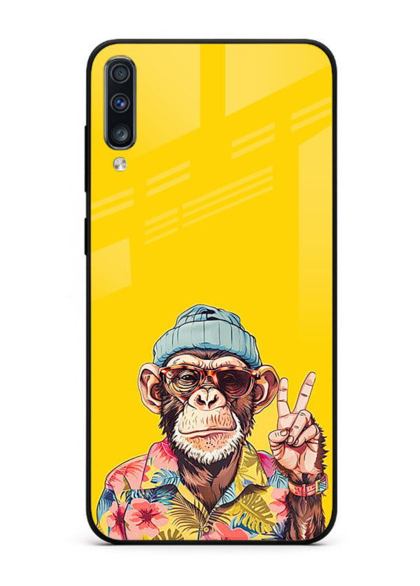 funky monkey yellow art Samsung A70 glass cover vibrant cartoon character case