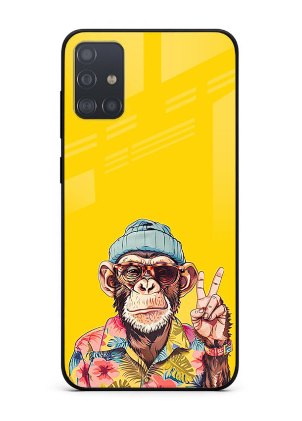 funky monkey yellow art Samsung A71 glass cover vibrant cartoon character case