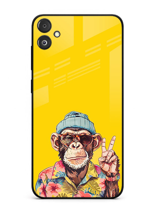 funky monkey yellow art Samsung F05 5G glass cover vibrant cartoon character case