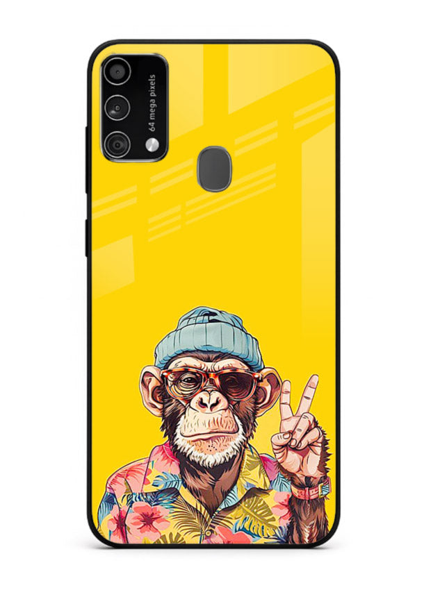 funky monkey yellow art Samsung F41 glass cover vibrant cartoon character case