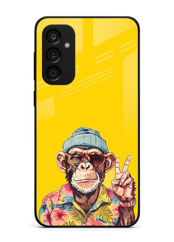 funky monkey yellow art Samsung F23 5G glass cover vibrant cartoon character case