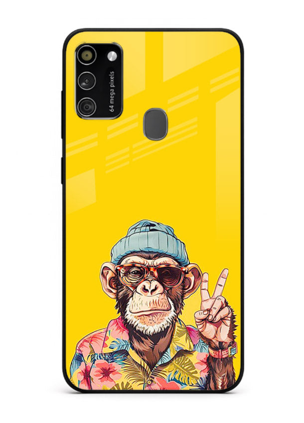 funky monkey yellow art Samsung M30s glass cover vibrant cartoon character case
