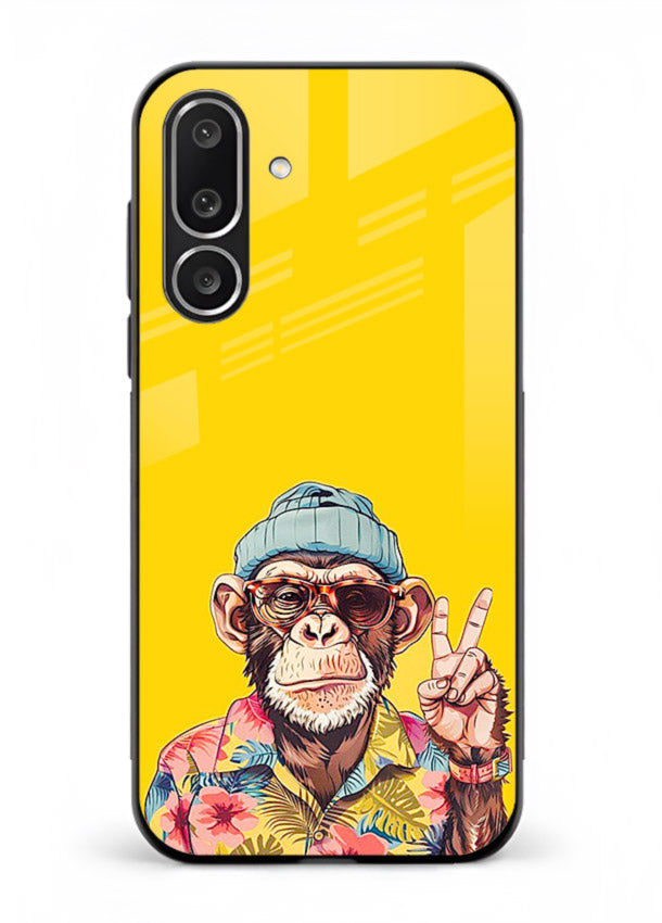 funky monkey yellow art Samsung M36 5G glass cover vibrant cartoon character case