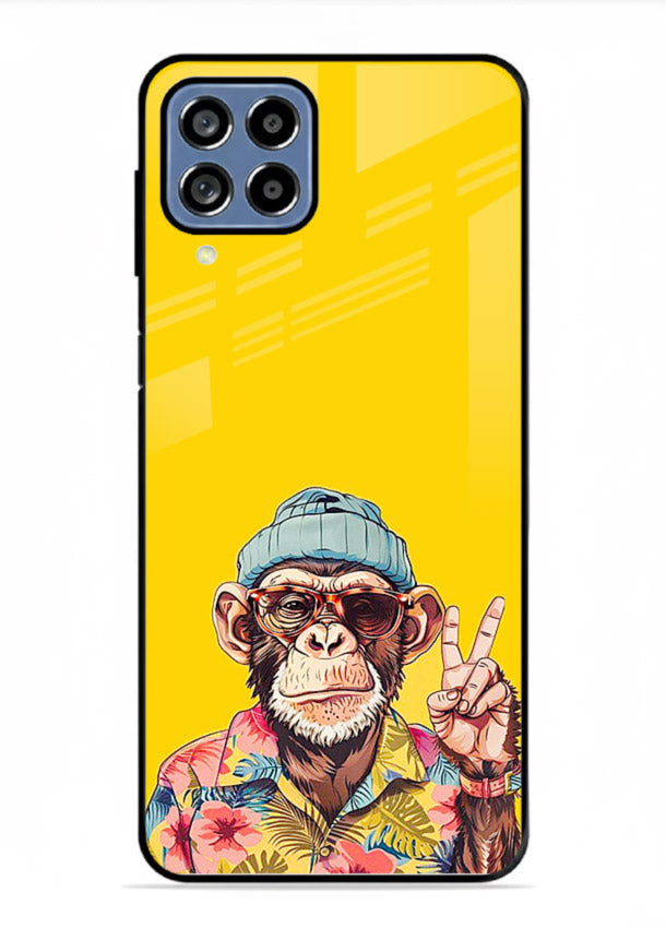 funky monkey yellow art Samsung M53 5G glass cover vibrant cartoon character case