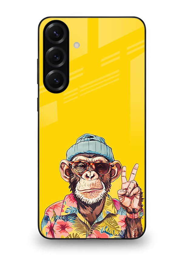 funky monkey yellow art Samsung S23 FE glass cover vibrant cartoon character case