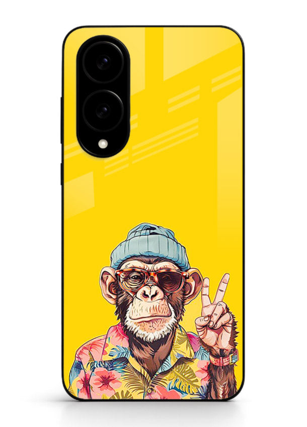 funky monkey yellow art Samsung S25 Edge glass cover vibrant cartoon character case