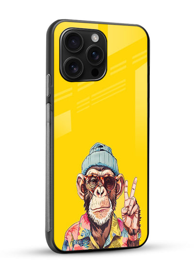 funky monkey yellow art glossy vibrant premium glass cover vibrant cartoon character case - Angle Side