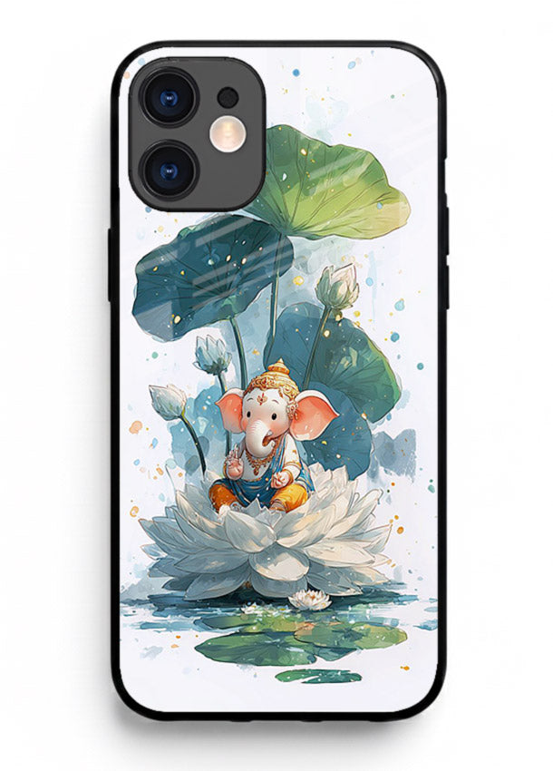 Baby Ganesh lotus artwork iphone 12 mini mobile glass back cover