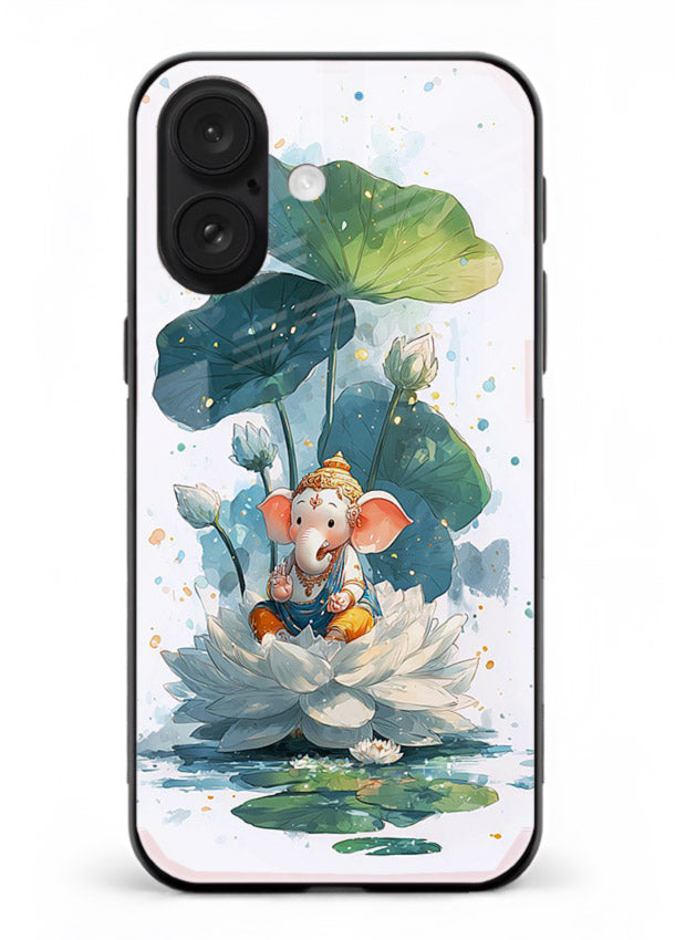 Baby Ganesh lotus artwork iphone 18 mobile glass back cover