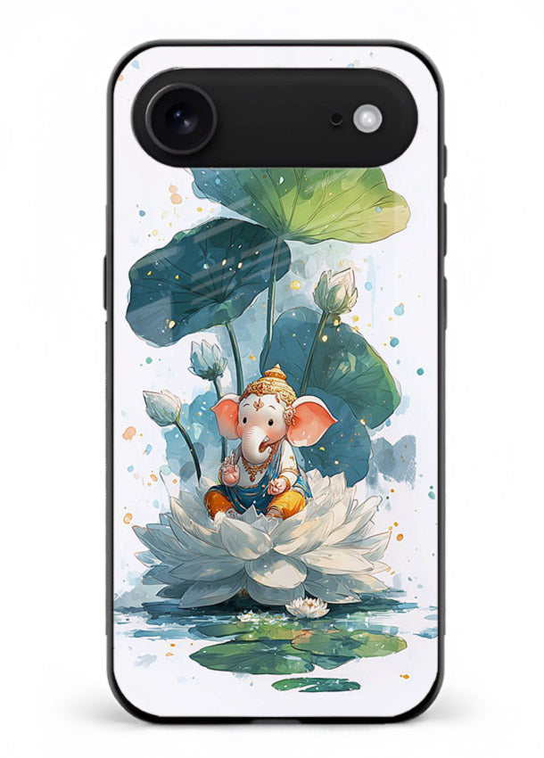 Baby Ganesh lotus artwork iphone 18 air mobile glass back cover
