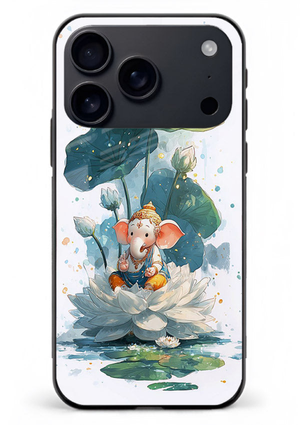 Baby Ganesh lotus artwork iphone 18 pro max mobile glass back cover