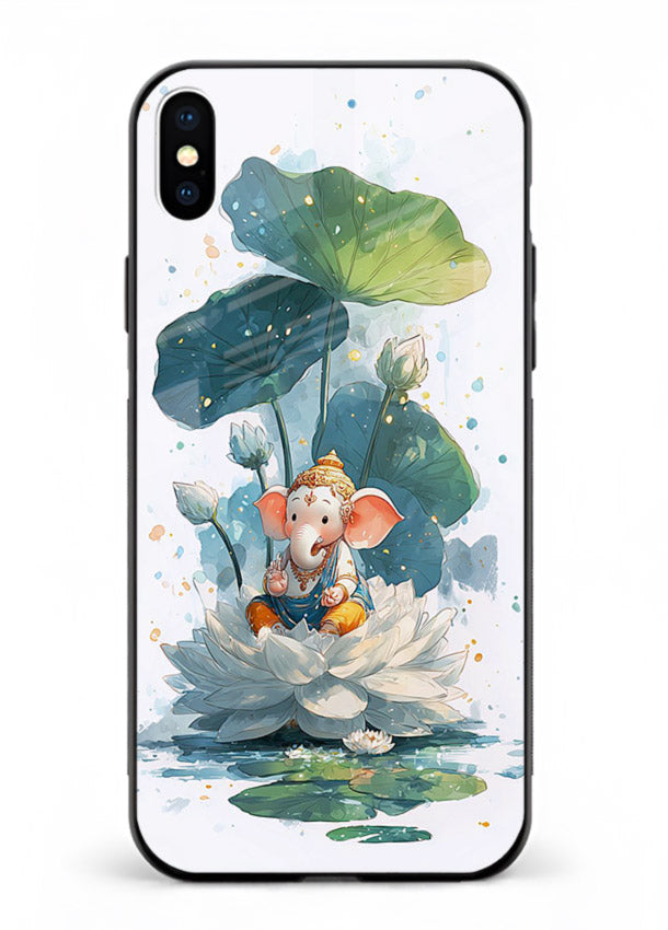 Baby Ganesh lotus artwork iphone xs max mobile glass back cover