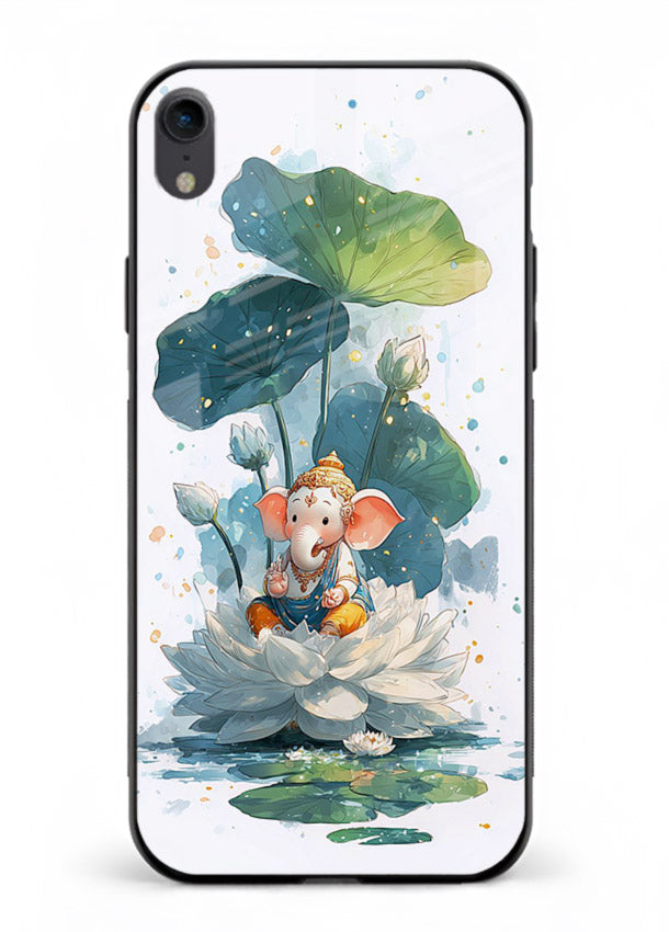 Baby Ganesh lotus artwork iphone xr mobile glass back cover
