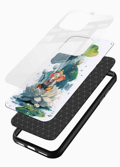 Baby Ganesh lotus artwork glossy vibrant premium mobile glass back cover - Angle Layers