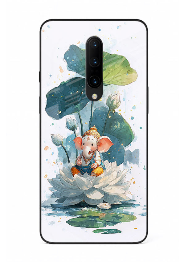 Baby Ganesh lotus artwork OnePlus 8 mobile glass back cover