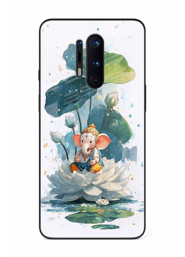 Baby Ganesh lotus artwork OnePlus 8 Pro mobile glass back cover